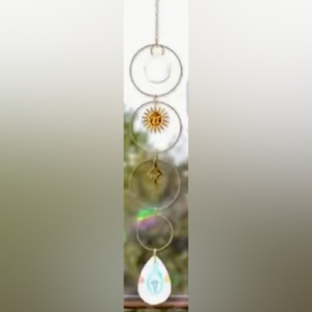 Hanging Gold Crystal Suncatcher Colorful Prism Pendant 16in